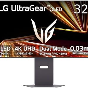 LG 32GX870A-B 32-inch Ultragear 4K UHD (3840 x 2160) OLED Gaming Monitor, Dual-Mode, 240Hz, 0.03ms, NVIDIA, AMD FreeSync Premium Pro, VESA DisplayHDR True Black 400, USB Type-C, DP2.1, Black